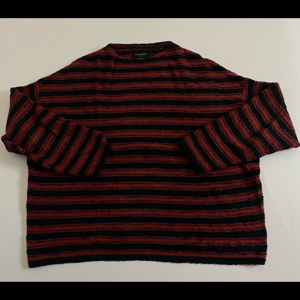 100% Authentic Mens All Saints oversized fit Crewneck striped sweater Red Small